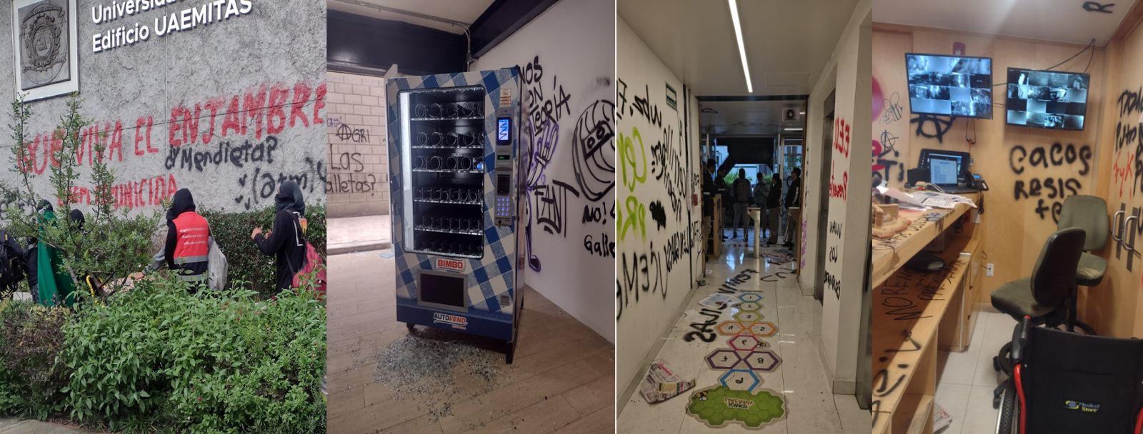 Estudiantes destrozan y saquean el Edificio UAEMITAS para frenar la elección de rectora