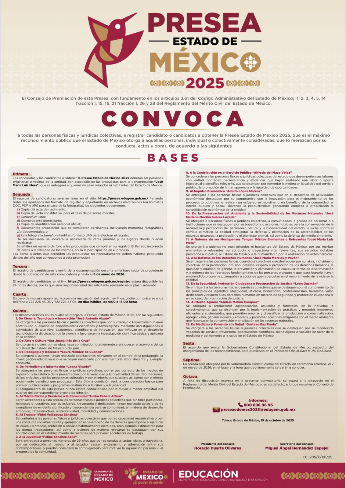 ¡Participa! Gobierno del Estado de México lanza convocatoria para participar por la Presea EdoMéx 2025
