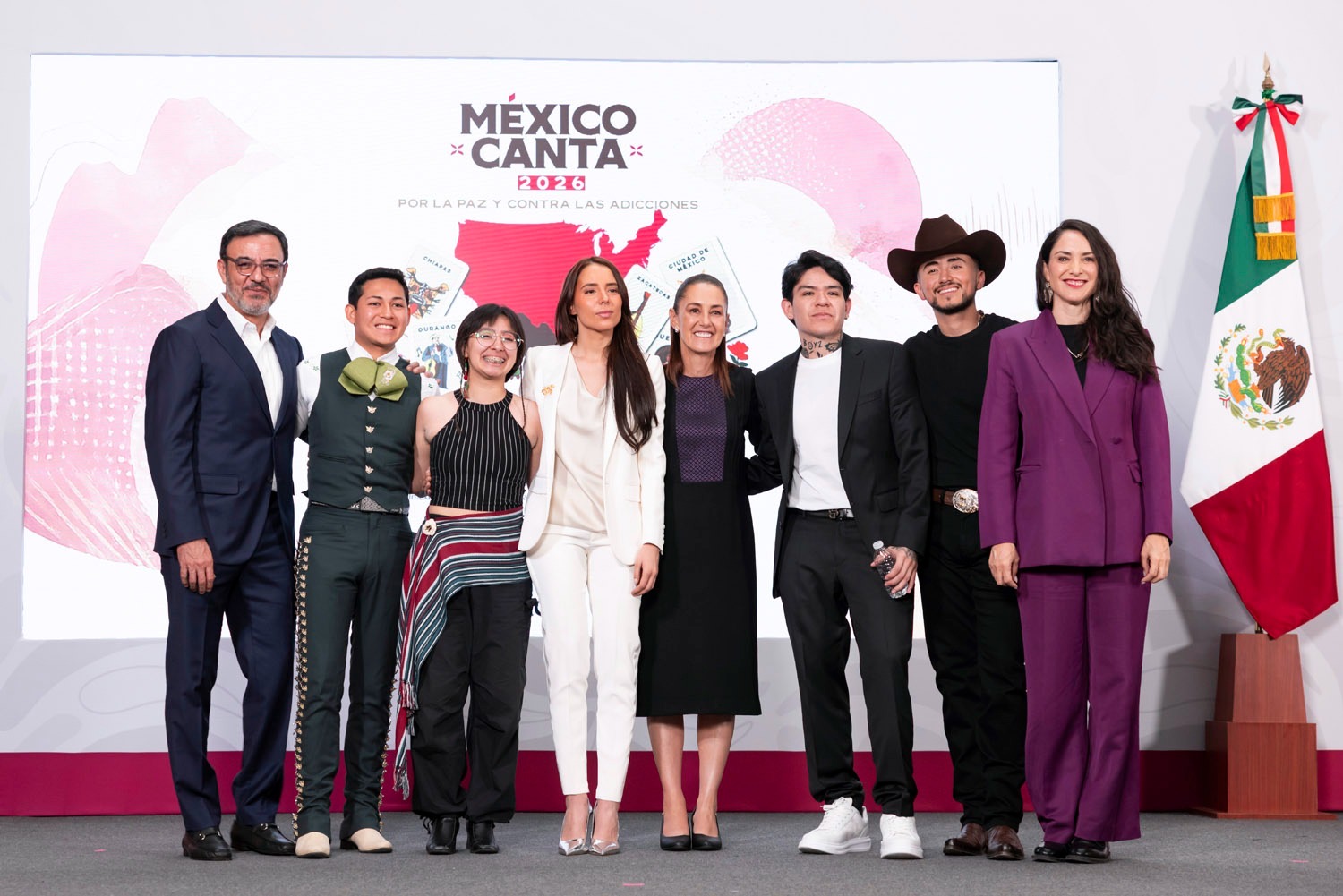 Sheinbaum, Majo Aguilar y Junior H presentan la 2ª edición de México Canta; inicia registro de concursantes