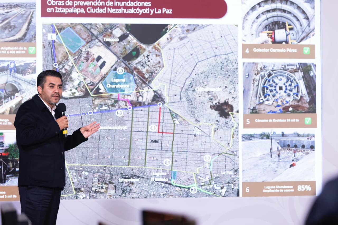 Ya operan 4  de 6 obras  para reducir   inundaciones  en oriente   del Edomex,  2 restantes  funcionarán  en 15 días:  Sheinbaum